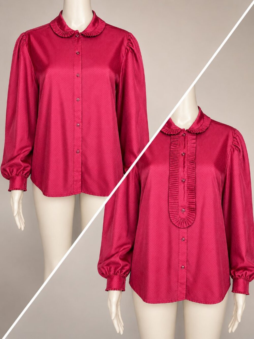 Vintage 70s/80s Lady Manhattan Convertible Ruffle Placket Pin Dot Blouse Size 18